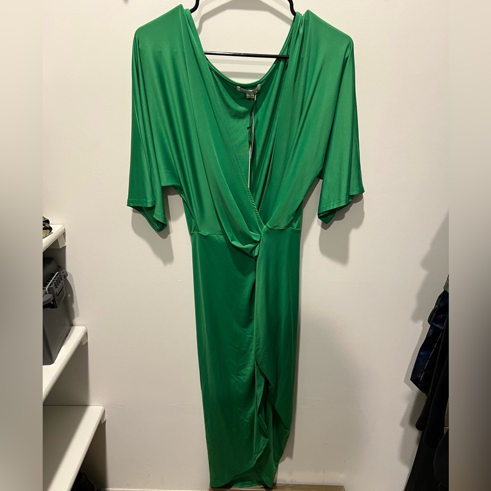 New with tags, Dress Day kelly green faux wrap dress with asymmetrical skirt.